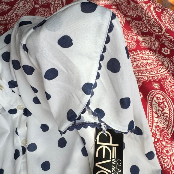 New Vintage Blouse White/Navy Polka Dots S/M - Picture 12 of 16
